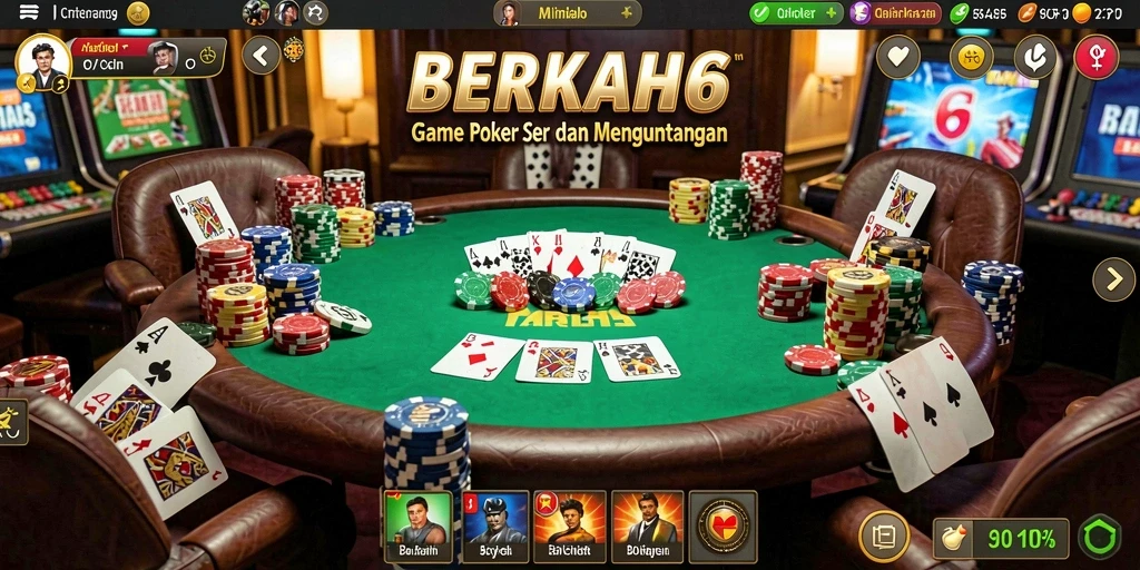 Screenshot utama BERKAH6 menampilkan aksi seru permainan poker.
