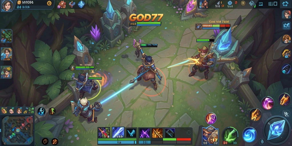 Tangkapan layar <strong>GOD77</strong> menampilkan aksi pertempuran seru di arena MOBA.