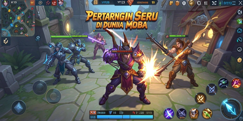 Tampilan gameplay seru di YY123 dengan aksi MOBA yang mendebarkan.