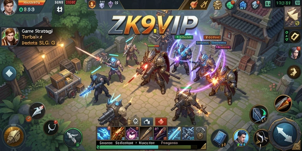 Screenshot utama ZK9VIP menampilkan pertempuran epik dalam permainan SLG.